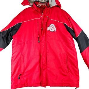 Vintage Ohio State Buckeyes Winter Jacket Hooded‎ Puffer Coat Red Black Gray L/G
